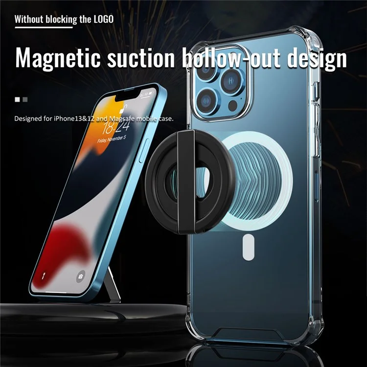 R-JUST SJ20-1 Magnetic Ring Holder for iPhone 13/12 Series Bottle Opener Bracket Removable Mobile Phone Grip - Black