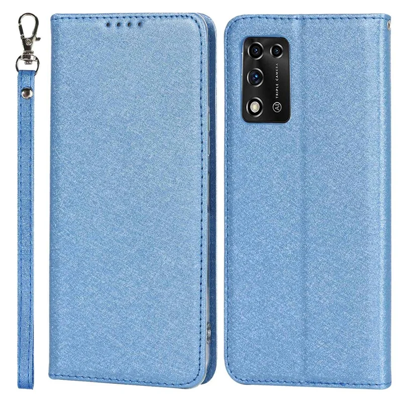 For ZTE Libero 5G II Anti-scratch PU Leather Silk Texture Phone Case Stand Wallet Full Protection Mobile Phone Cover with Strap - Blue