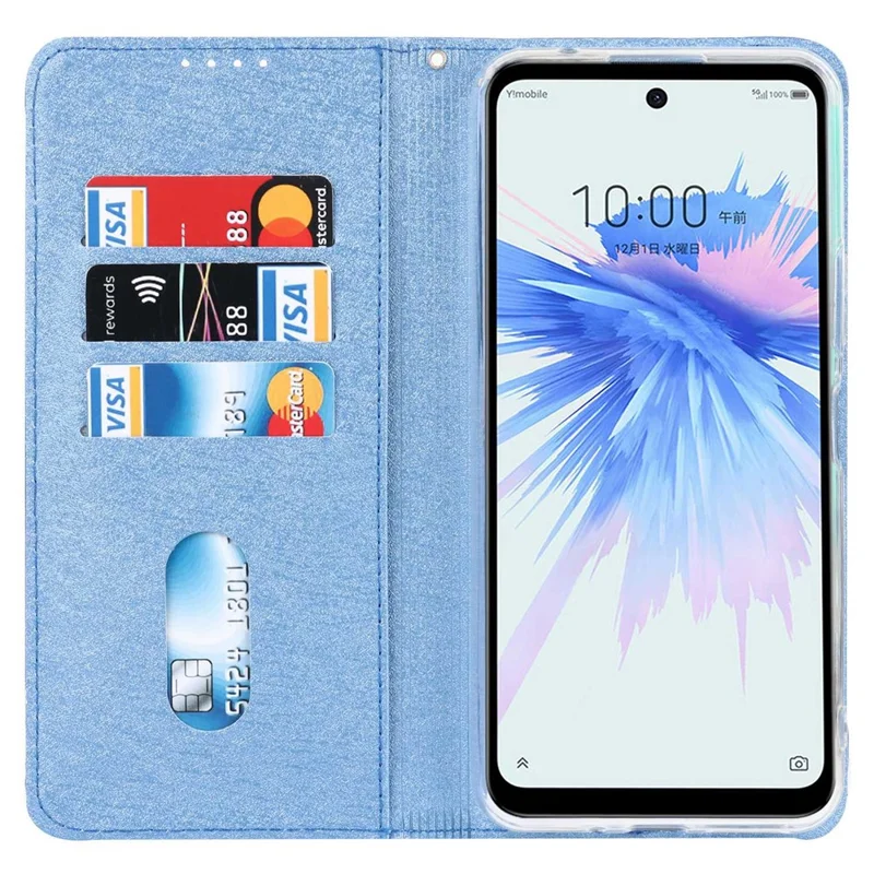 For ZTE Libero 5G II Anti-scratch PU Leather Silk Texture Phone Case Stand Wallet Full Protection Mobile Phone Cover with Strap - Blue