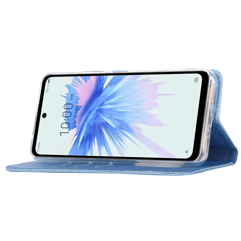 For ZTE Libero 5G II Anti-scratch PU Leather Silk Texture Phone Case Stand Wallet Full Protection Mobile Phone Cover with Strap - Blue