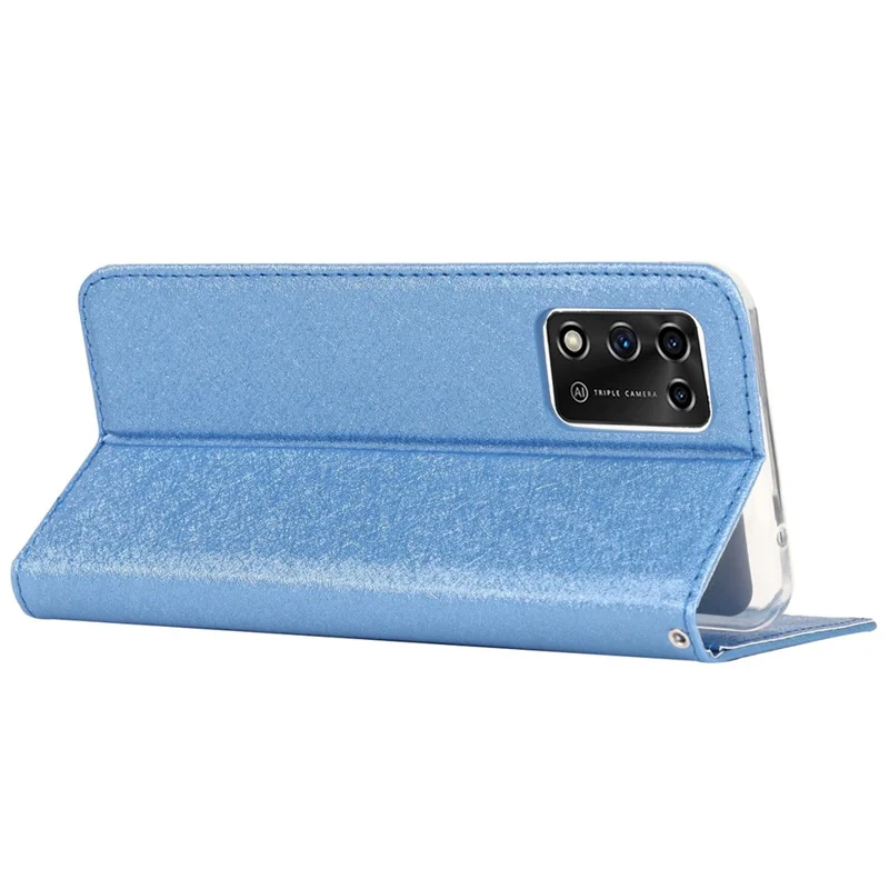 For ZTE Libero 5G II Anti-scratch PU Leather Silk Texture Phone Case Stand Wallet Full Protection Mobile Phone Cover with Strap - Blue