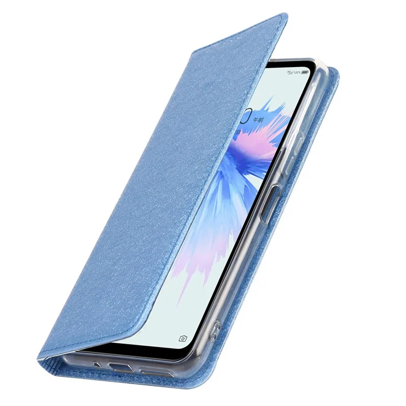 For ZTE Libero 5G II Anti-scratch PU Leather Silk Texture Phone Case Stand Wallet Full Protection Mobile Phone Cover with Strap - Blue