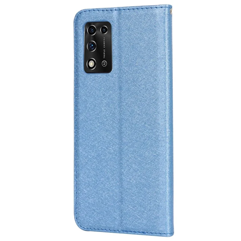 For ZTE Libero 5G II Anti-scratch PU Leather Silk Texture Phone Case Stand Wallet Full Protection Mobile Phone Cover with Strap - Blue