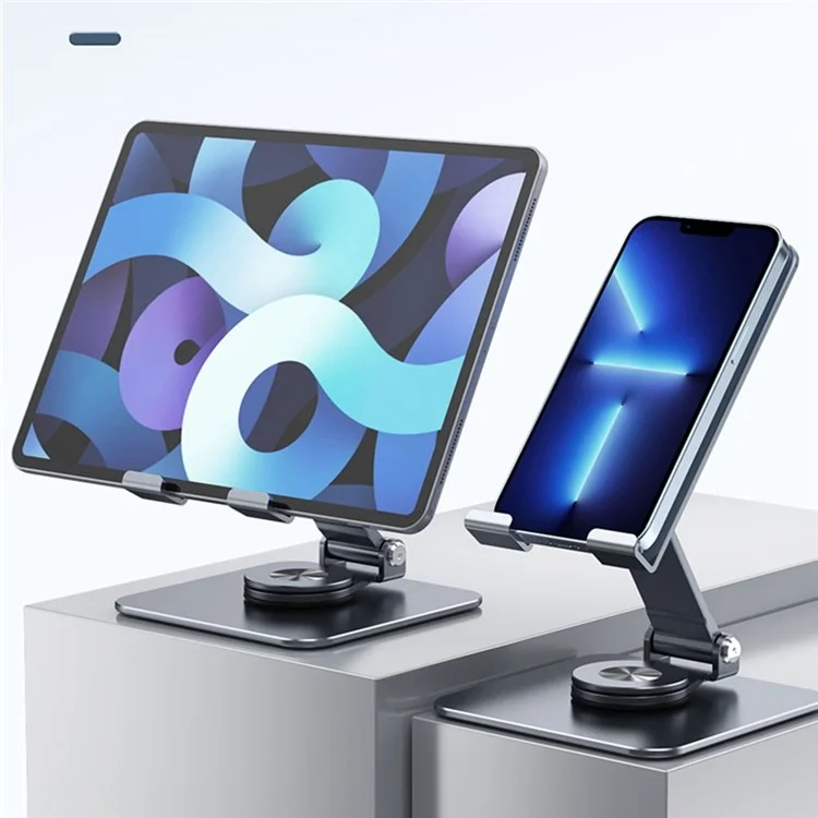LK 360 Degree Rotatable Double Folding Stand Aluminum Alloy Desktop Bracket for Mobile Phone Tablet - Dark Grey
