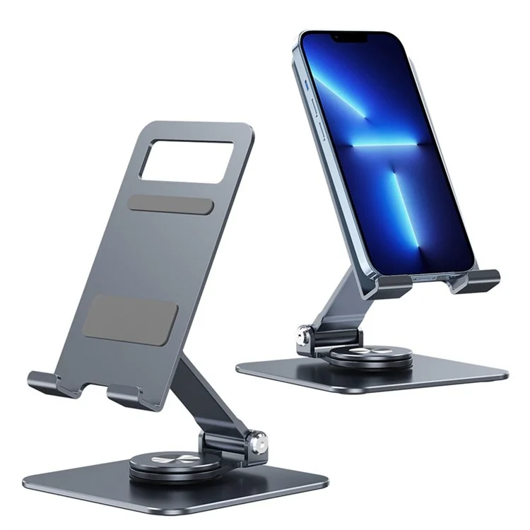 LK 360 Degree Rotatable Double Folding Stand Aluminum Alloy Desktop Bracket for Mobile Phone Tablet - Dark Grey