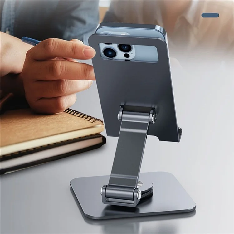 LK 360 Degree Rotatable Double Folding Stand Aluminum Alloy Desktop Bracket for Mobile Phone Tablet - Dark Grey