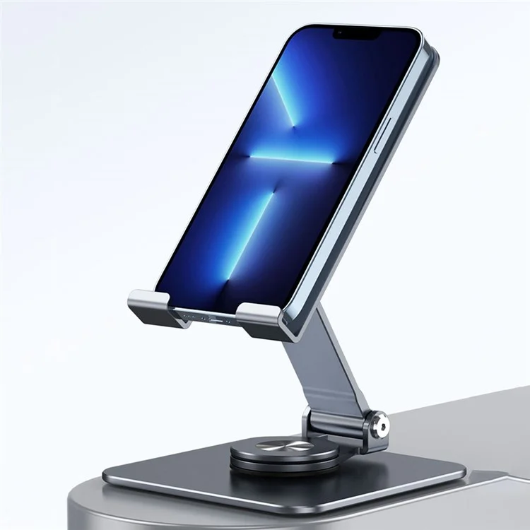 LK 360 Degree Rotatable Double Folding Stand Aluminum Alloy Desktop Bracket for Mobile Phone Tablet - Dark Grey