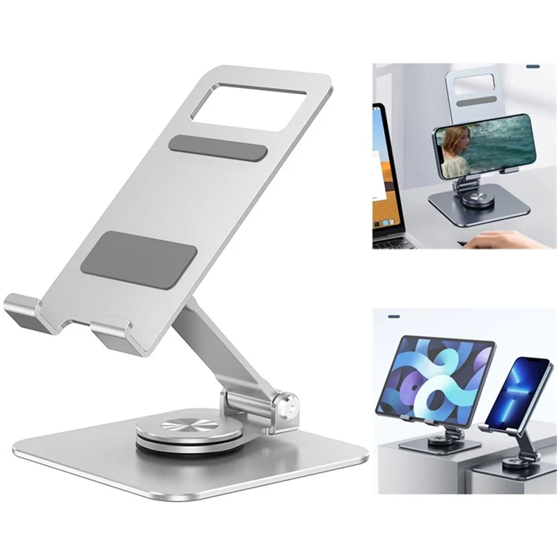 LK 360 Degree Rotatable Double Folding Stand Aluminum Alloy Desktop Bracket for Mobile Phone Tablet - Silver