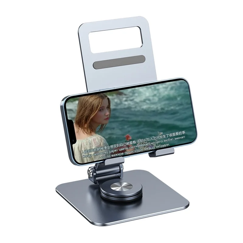 LK 360 Degree Rotatable Double Folding Stand Aluminum Alloy Desktop Bracket for Mobile Phone Tablet - Silver