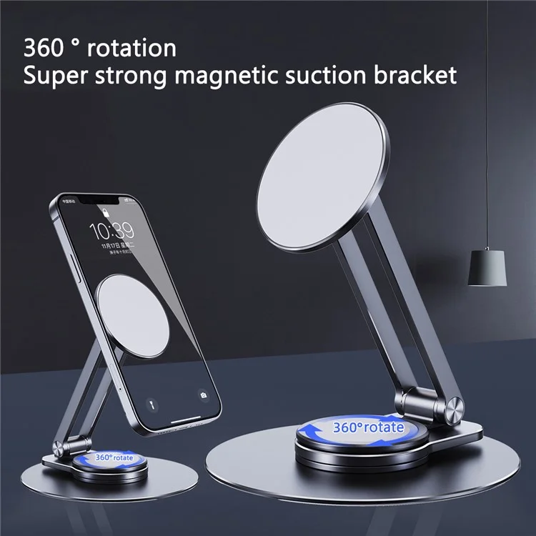 LK-T639 360-Degree Rotatable Folding Magnetic Phone Holder Adjustable Desktop Portable Metal Tablet Stand - Silver