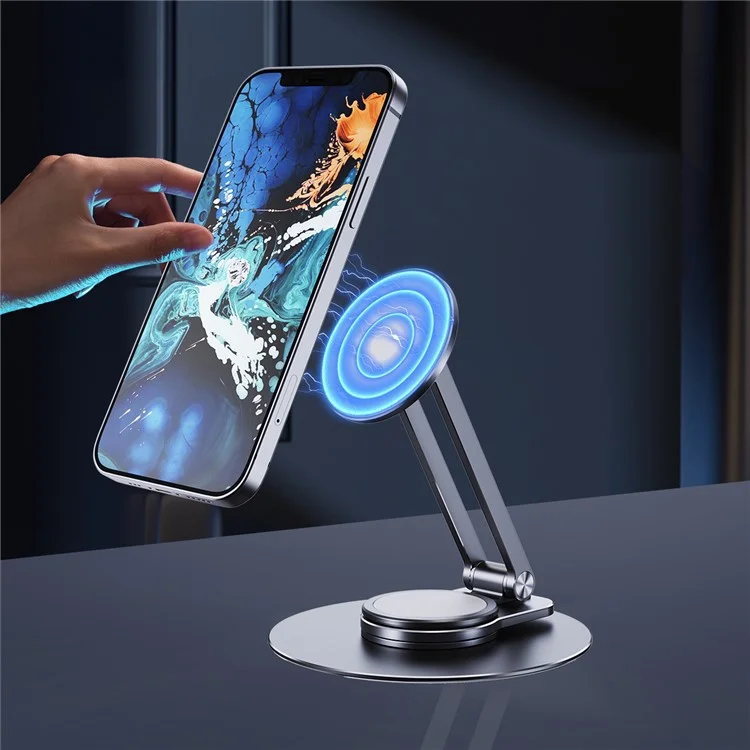 LK-T639 360-Degree Rotatable Folding Magnetic Phone Holder Adjustable Desktop Portable Metal Tablet Stand - Silver