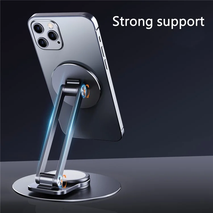 LK-T639 360-Degree Rotatable Folding Magnetic Phone Holder Adjustable Desktop Portable Metal Tablet Stand - Silver