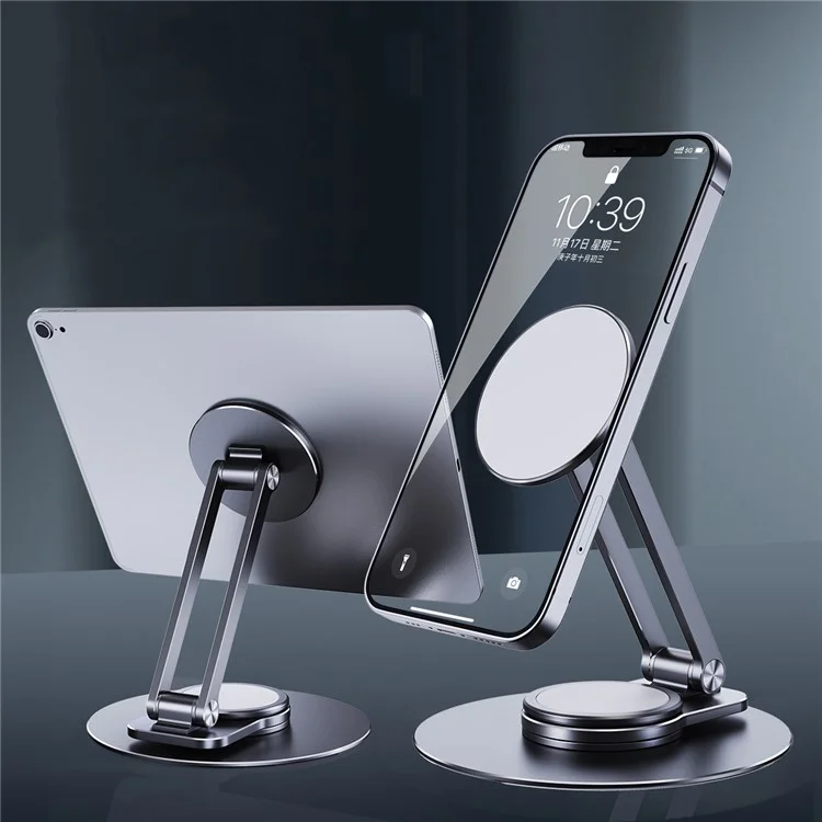 LK-T639 360-Degree Rotatable Folding Magnetic Phone Holder Adjustable Desktop Portable Metal Tablet Stand - Silver