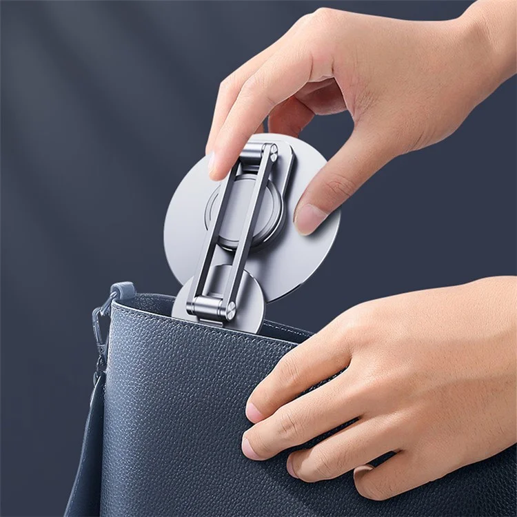 LK-T639 360-Degree Rotatable Folding Magnetic Phone Holder Adjustable Desktop Portable Metal Tablet Stand - Silver