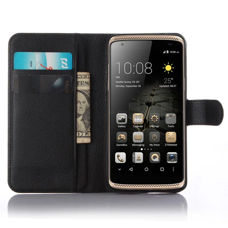 For ZTE Axon mini Lychee Skin Leather Wallet Case - Black
