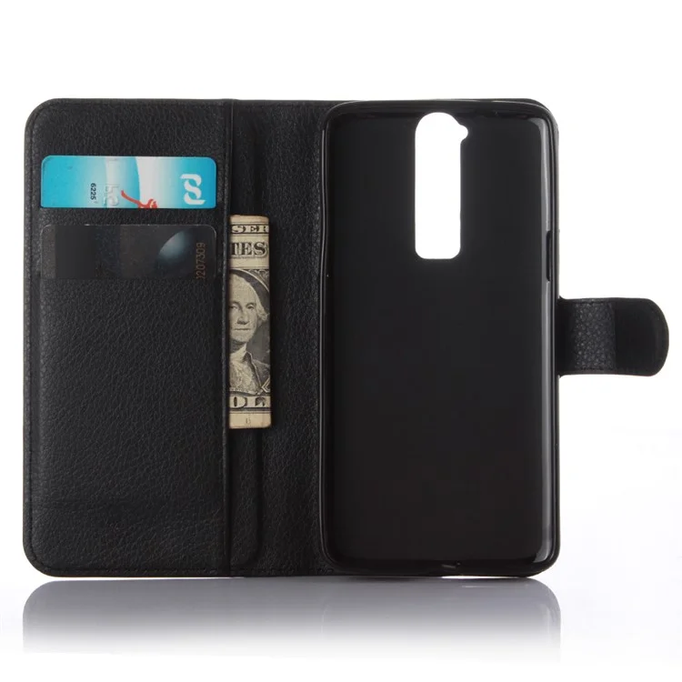 For ZTE Axon mini Lychee Skin Leather Wallet Case - Black