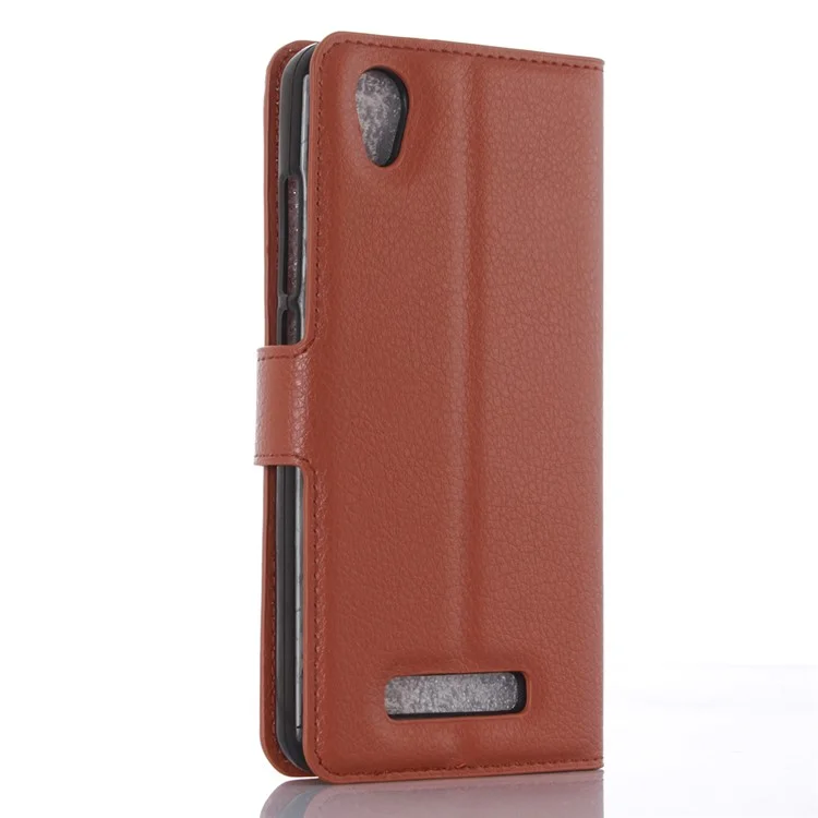 Lychee Skin Leather Wallet Case for ZTE Blade X3 - Brown