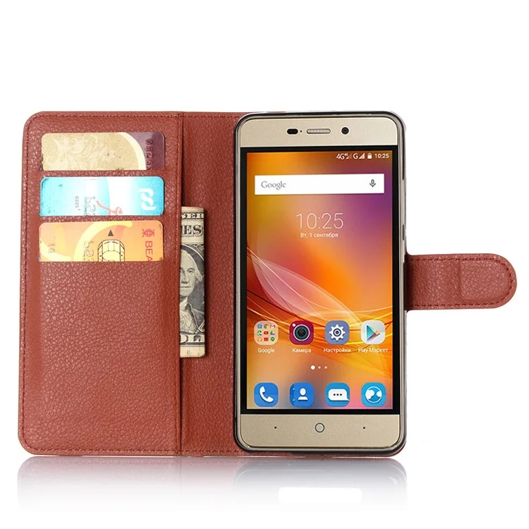Lychee Skin Leather Wallet Case for ZTE Blade X3 - Brown