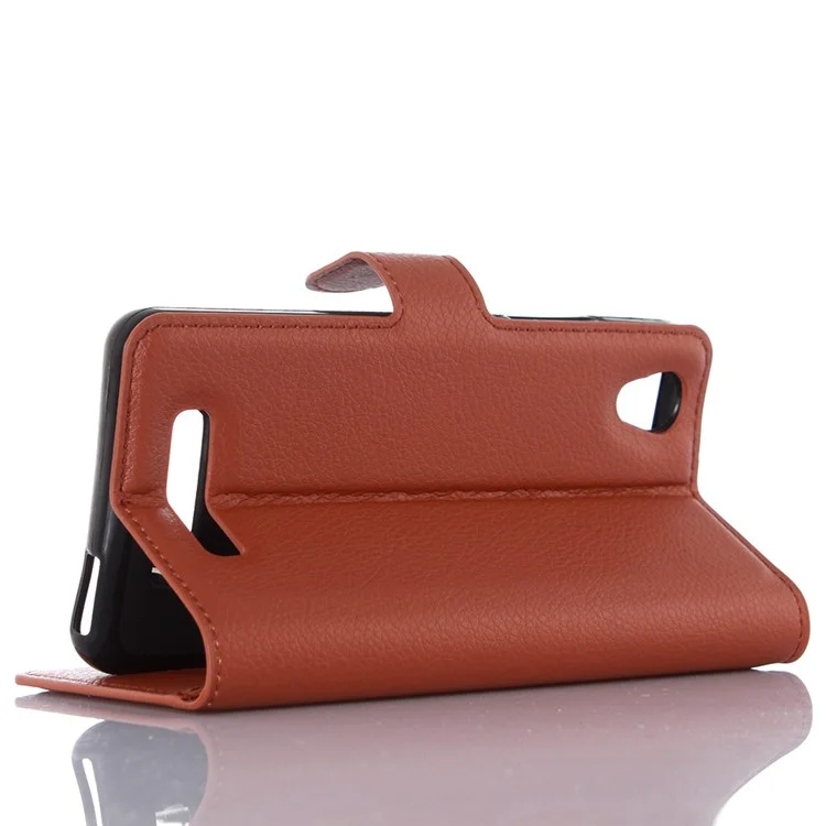 Lychee Skin Leather Wallet Case for ZTE Blade X3 - Brown