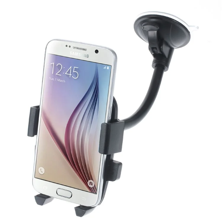 Rotary Goose Neck Car Suction Cup Mount for Samsung Note5, Width: 58-81mm - Black