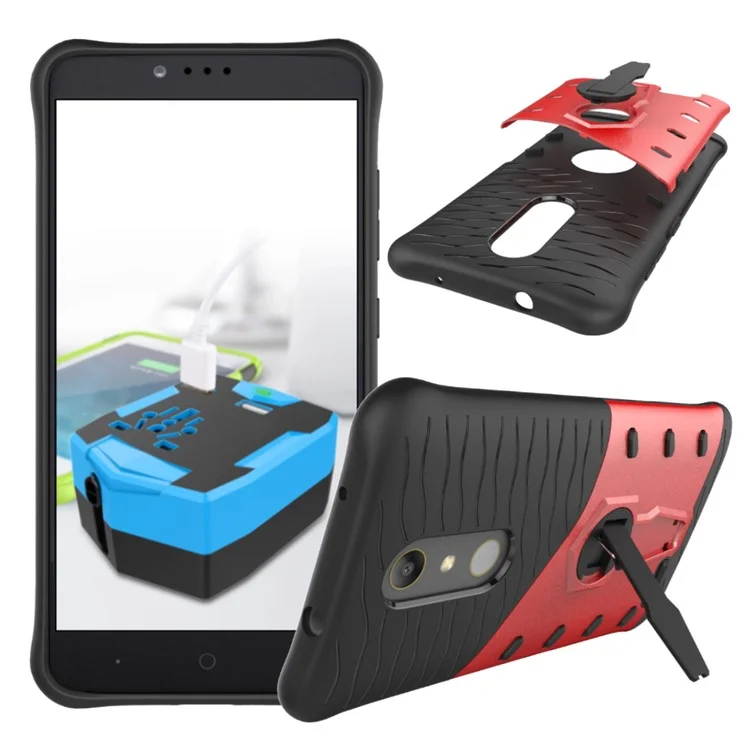 Armor PC + TPU Kickstand Back Cover for ZTE ZMAX Pro Z981 - Red