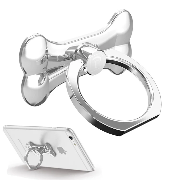 OATSBASF Plating Bone Shaped Kickstand Finger Grip Metal Ring Holder - Silver Color