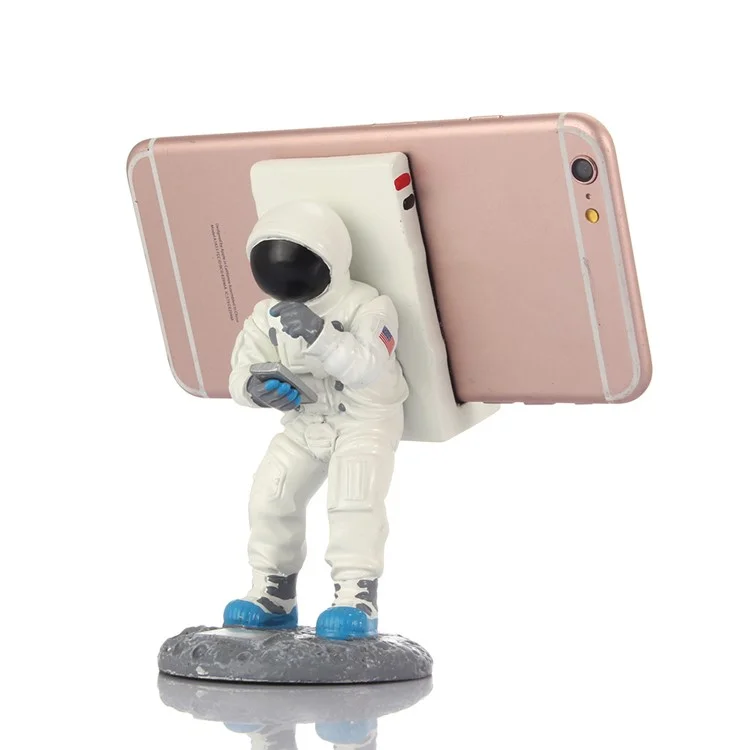 Creative Spaceman Model Desktop Phone Stand Resin Bracket for iPhone Samsung - White