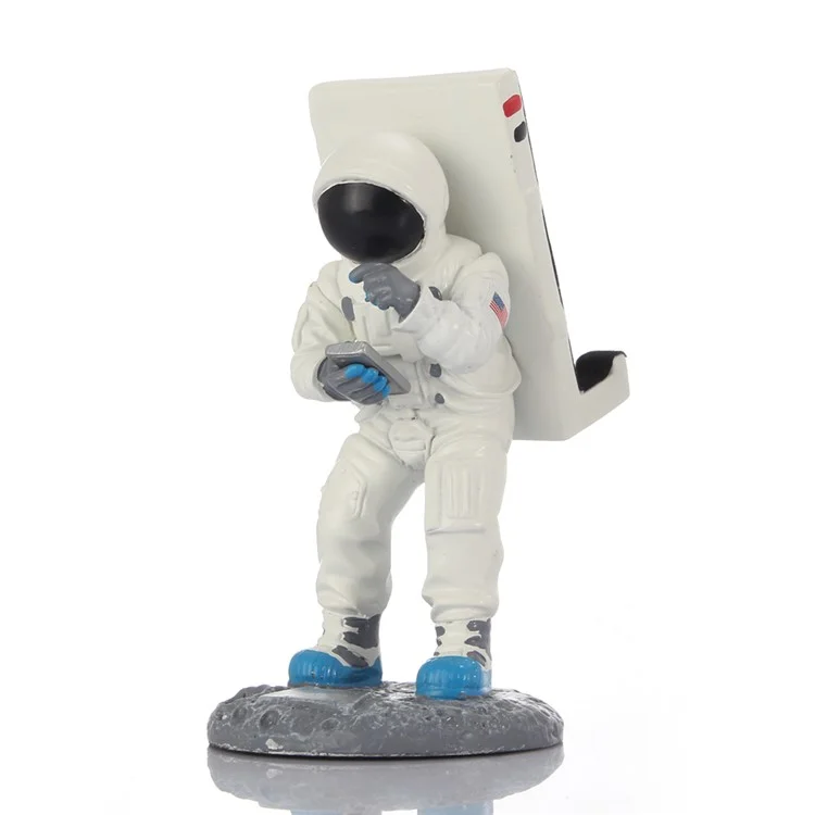 Creative Spaceman Model Desktop Phone Stand Resin Bracket for iPhone Samsung - White