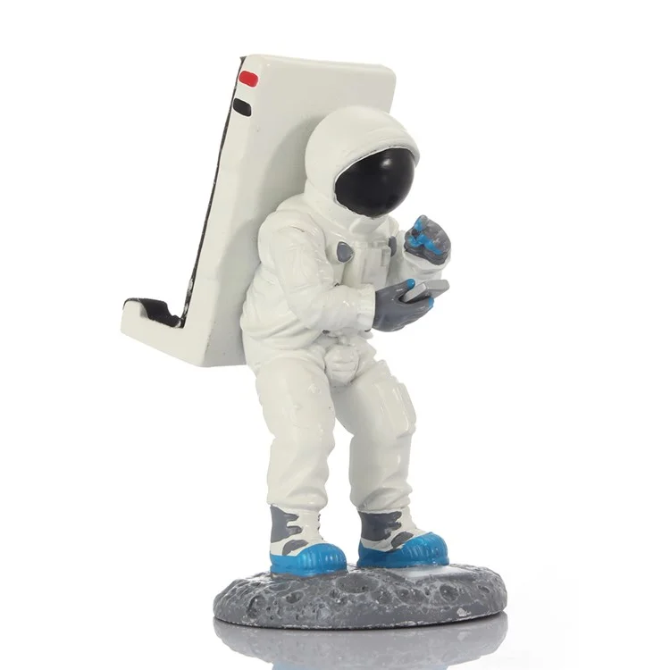 Creative Spaceman Model Desktop Phone Stand Resin Bracket for iPhone Samsung - White