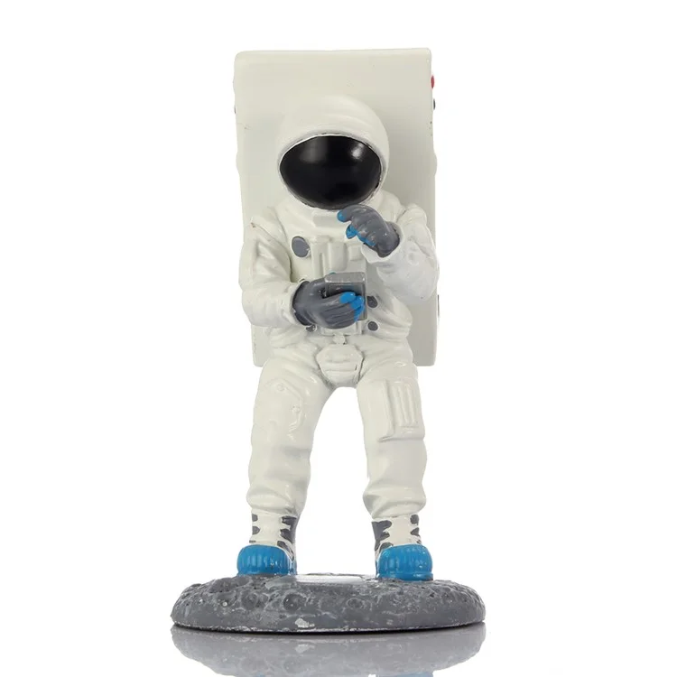 Creative Spaceman Model Desktop Phone Stand Resin Bracket for iPhone Samsung - White