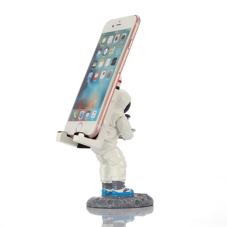 Creative Spaceman Model Desktop Phone Stand Resin Bracket for iPhone Samsung - White