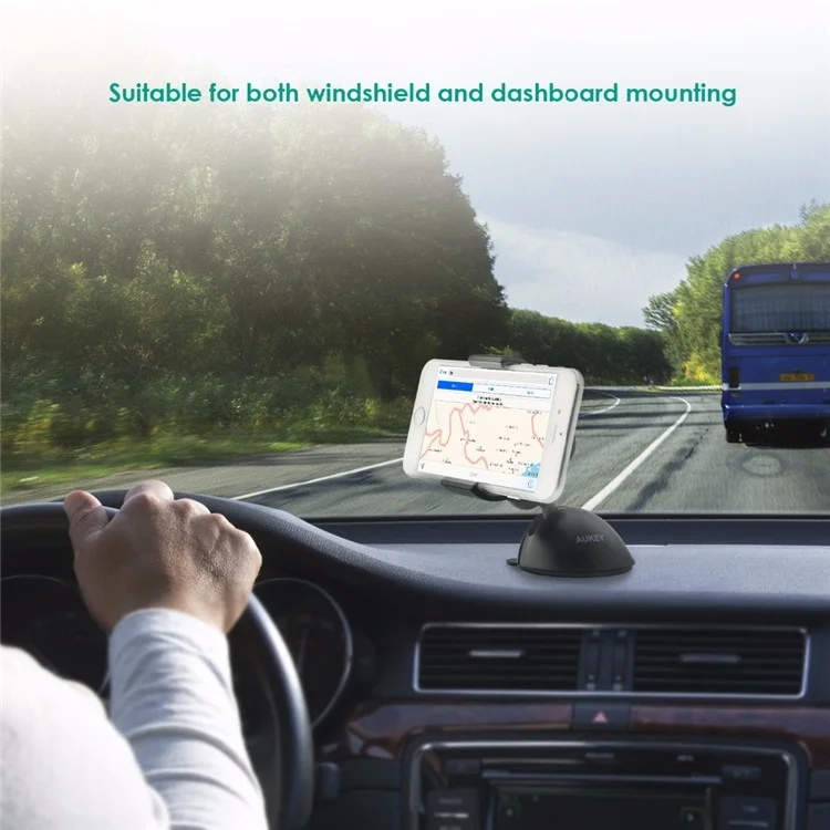 AUKEY Universal Dashboard Windshield Car Mount Mobile Phone Holder, Max Width: 106mm - Black