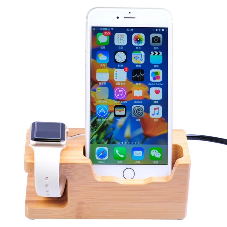Carbonized Bamboo Desktop 3 USB Ports Charging Station Apple Watch Charger Stand Dock - EU Plug