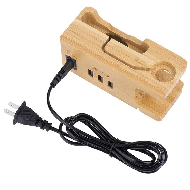 Carbonized Bamboo Desktop Apple Watch Charger Dock with 3 USB Ports Charging Station -  UK Plug