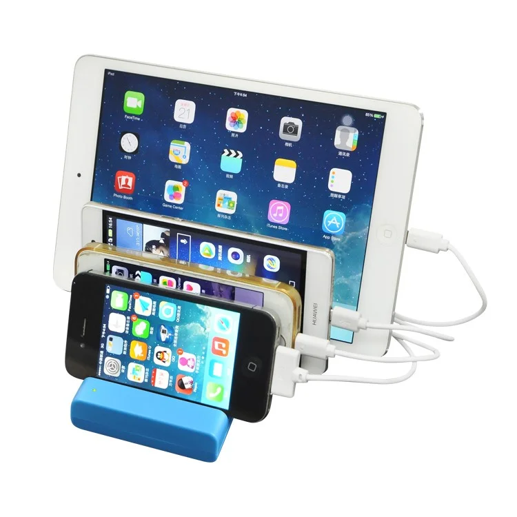 Travel Wall Charger 4-Port USB Desktop Charging Station for iPhone iPad Samsung Sony (wodSL02) - Blue / EU Plug