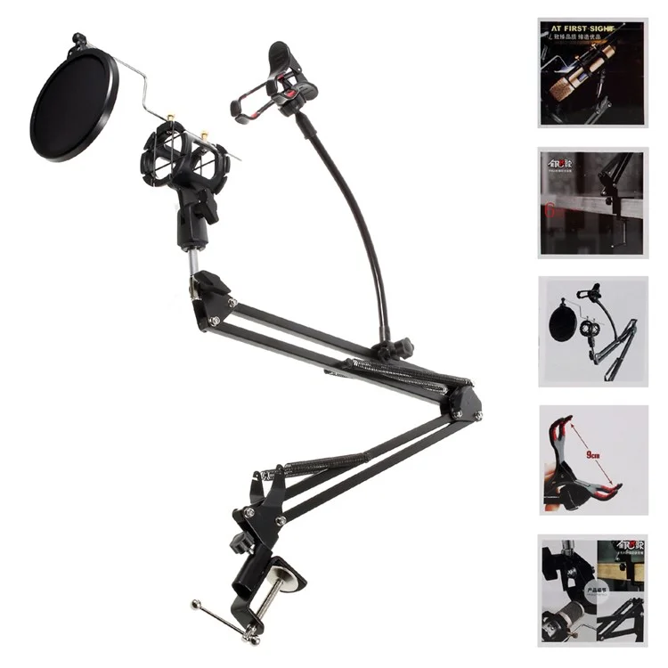 Studio Folding Microphone and Phone Stand Holder Karaoke Recording Desktop Mount Kit