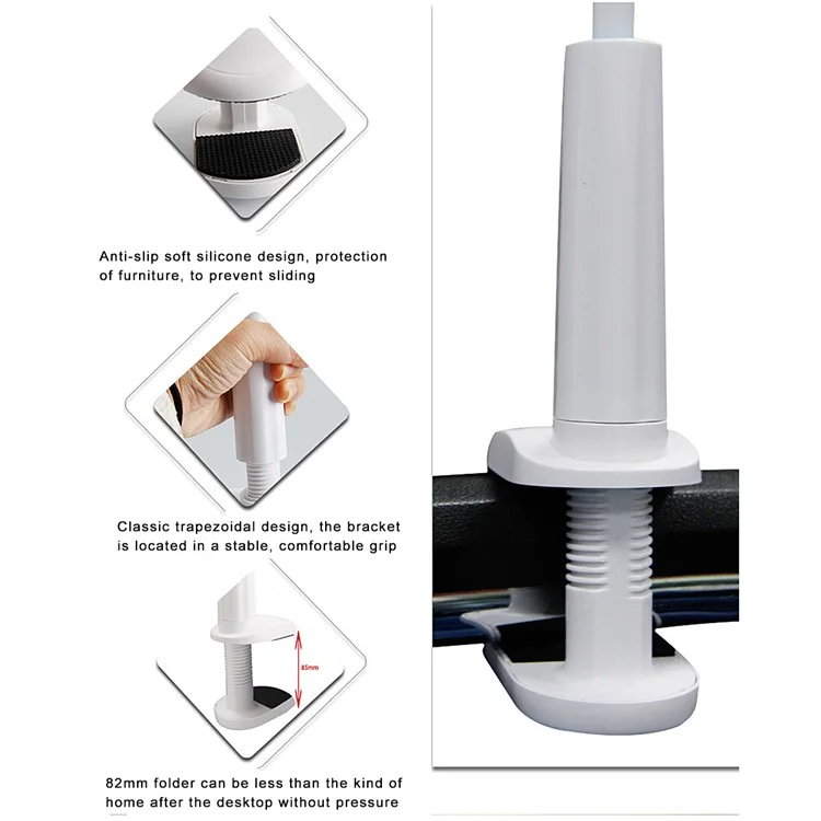 Universal 360 Rotary Lazy Bed Desktop Mount Holder for Tablet and Mobile Phone, Width: 12-18cm - White