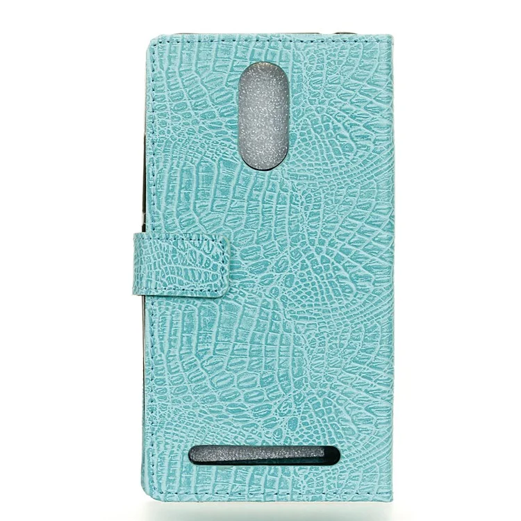 Crocodile Texture Leather Wallet Stand Cellphone Case for ZTE Blade 602 - Cyan