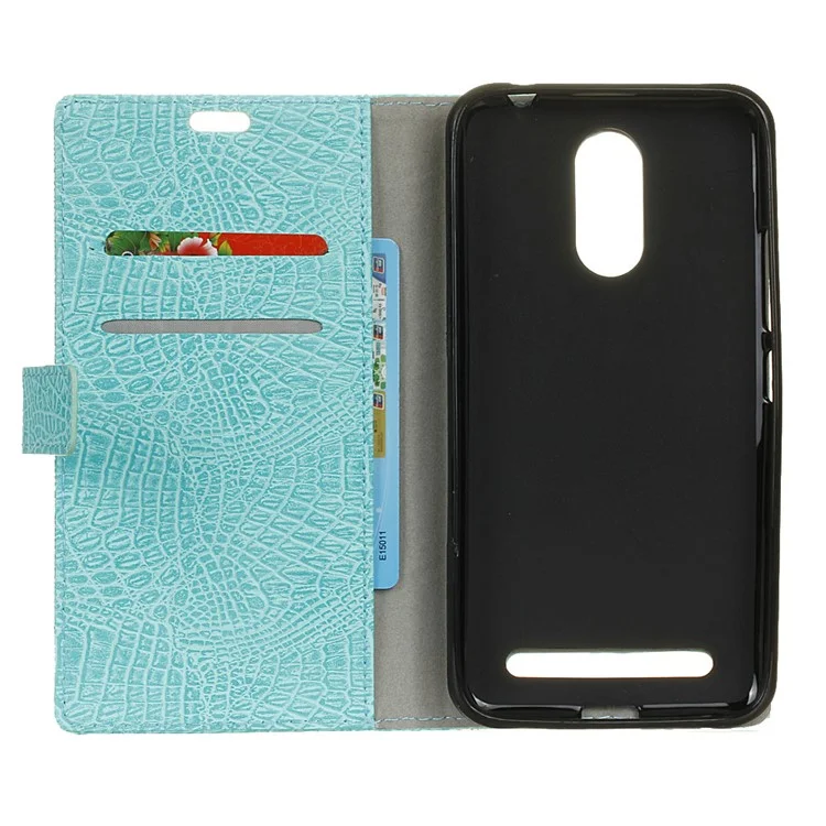 Crocodile Texture Leather Wallet Stand Cellphone Case for ZTE Blade 602 - Cyan