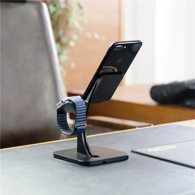 Nano Micro Suction Bracket Aluminum Alloy Desktop Stand for Apple Watch, iPhone, Samsung etc. - Black
