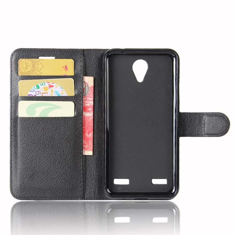 Litchi Skin Wallet Leather Stand Case for ZTE Blade A520 - Black