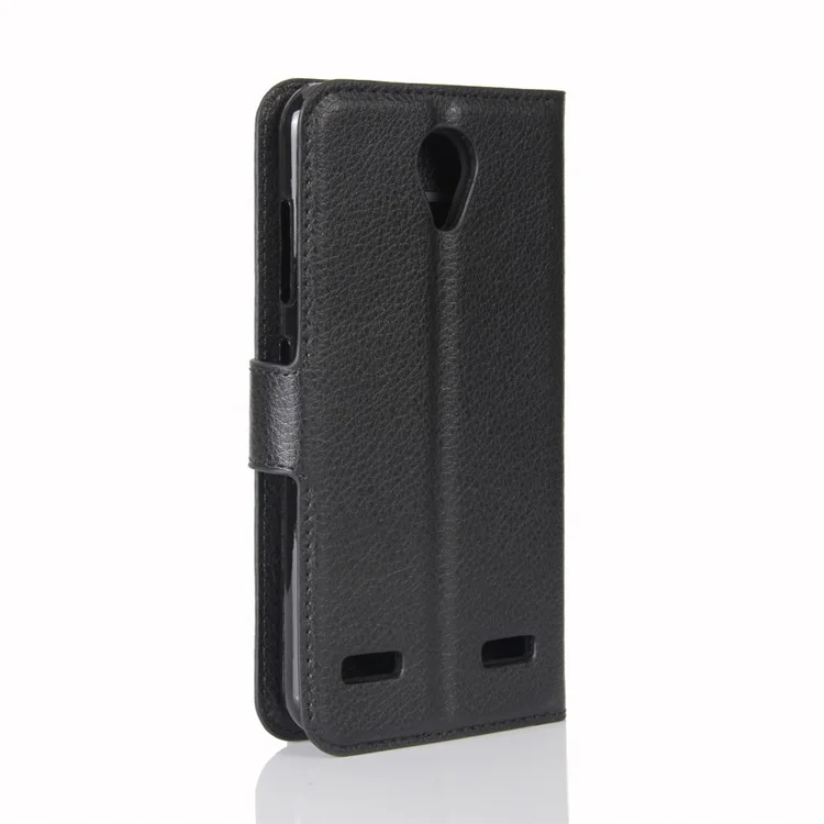Litchi Skin Wallet Leather Stand Case for ZTE Blade A520 - Black