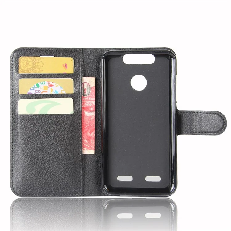 Litchi Skin Leather Wallet Case for ZTE Blade V8 Lite - Black