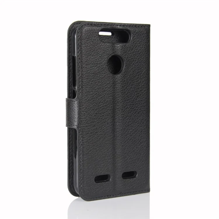 Litchi Skin Leather Wallet Case for ZTE Blade V8 Lite - Black