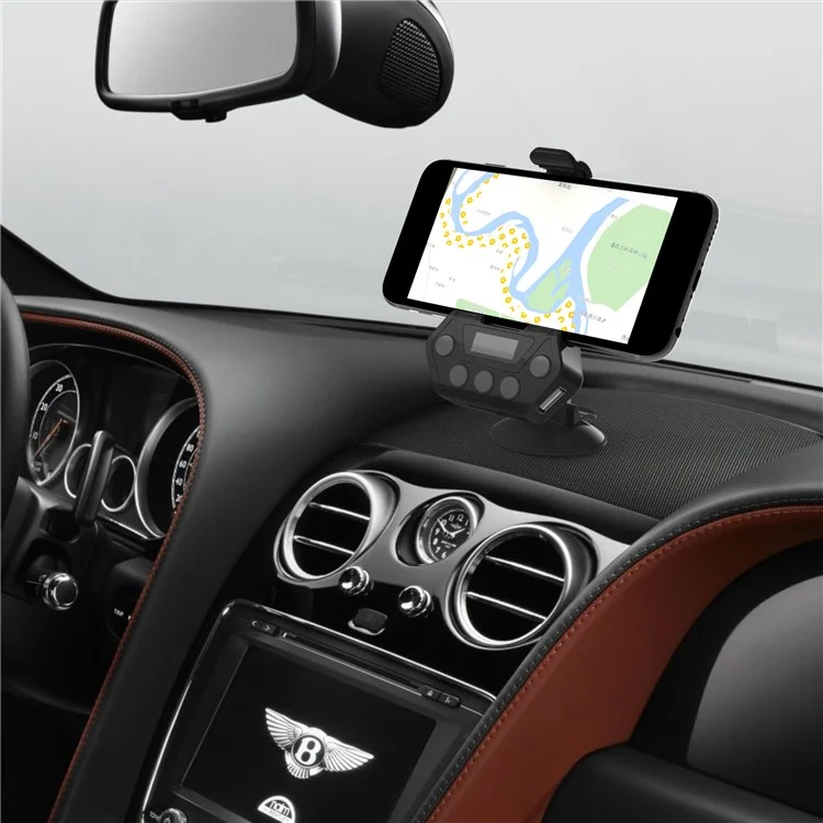 D8 FM Bluetooth Transmitter + USB Car Charger + Phone Holder Car Kit for iPhone 7, Samsung S8 etc. - Black