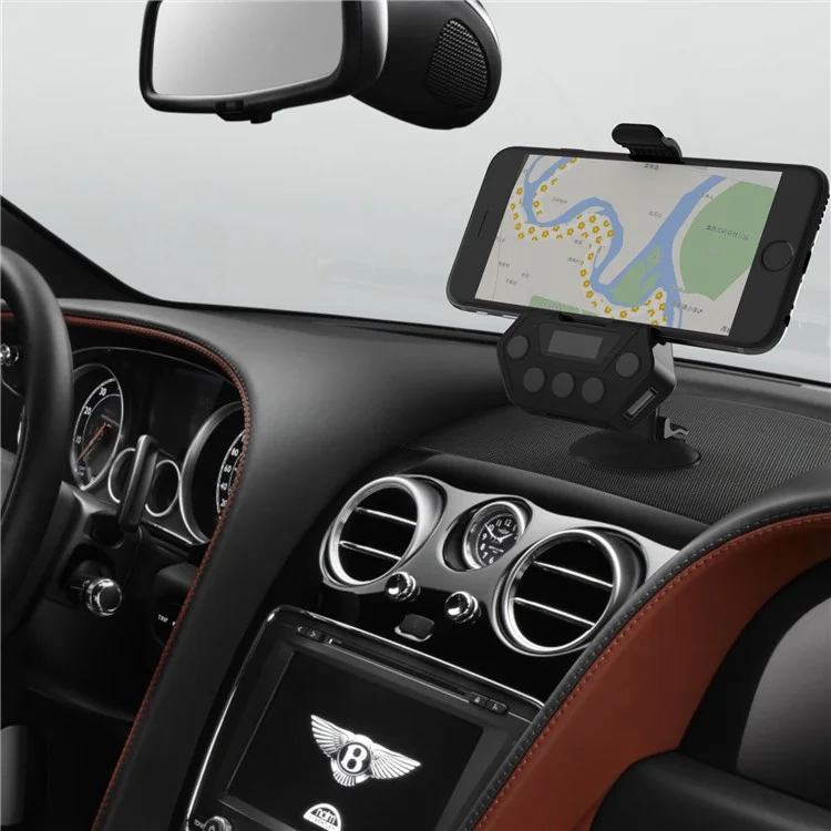 D8 FM Bluetooth Transmitter + USB Car Charger + Phone Holder Car Kit for iPhone 7, Samsung S8 etc. - Black