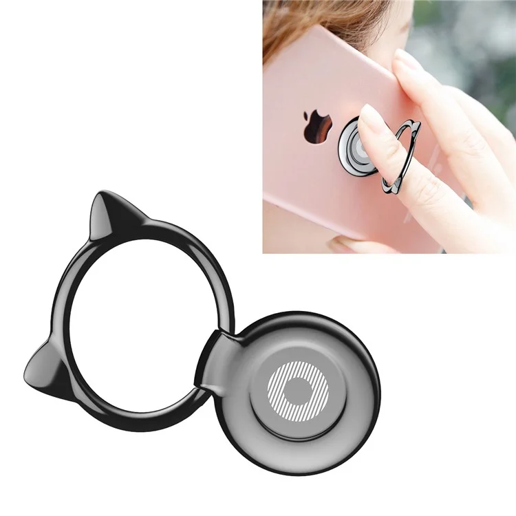 BASEUS 180 Degree Folding Cat Ears Ring Holder Stand for iPhone Samsung Huawei - Black