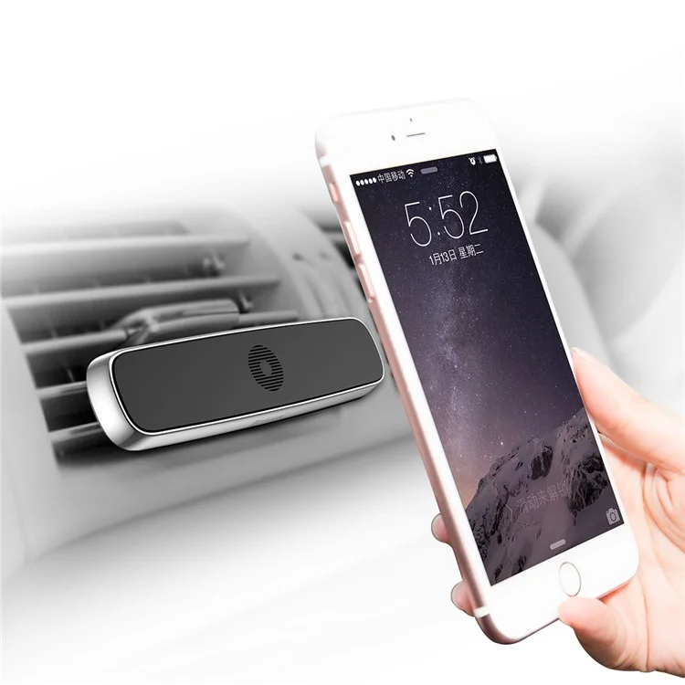 BASEUS Horizontal Double Clip Magnetic Car Air Vent Mount for Dual Smartphones - Silver Color