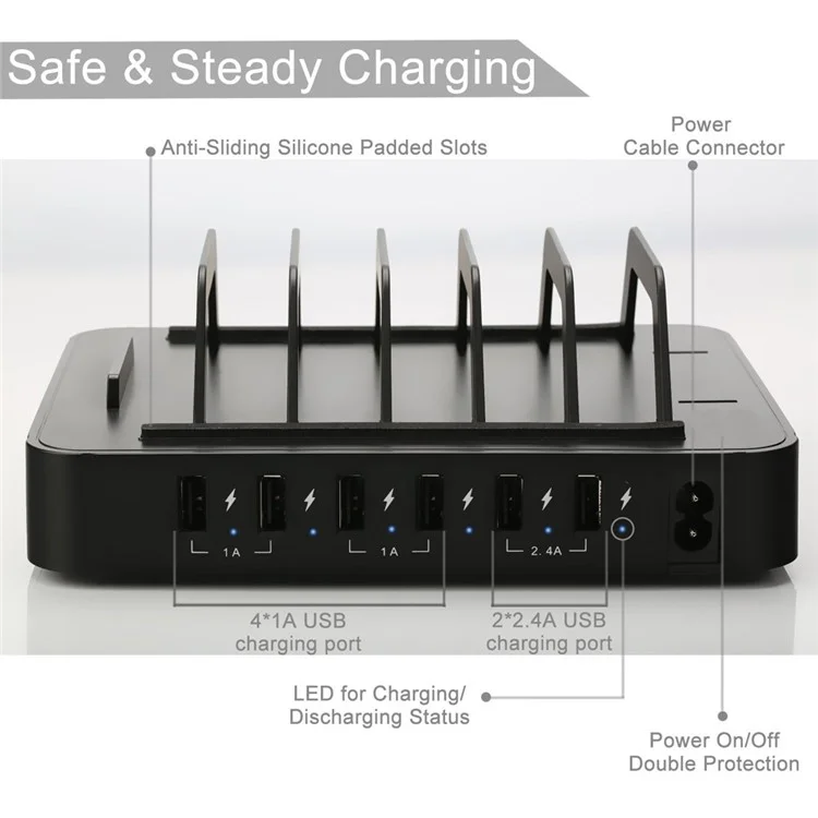 YM-UD03 Universal 50W 6 Ports USB Charging Dock Charging Stand for Apple Watch iPhone iPad Samsung