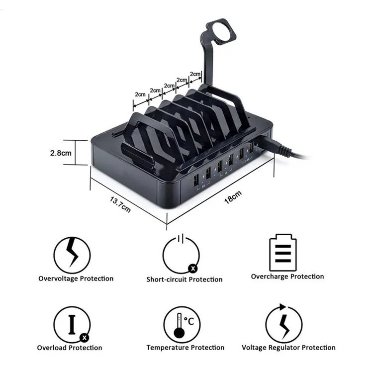 YM-UD03 Universal 50W 6 Ports USB Charging Dock Charging Stand for Apple Watch iPhone iPad Samsung